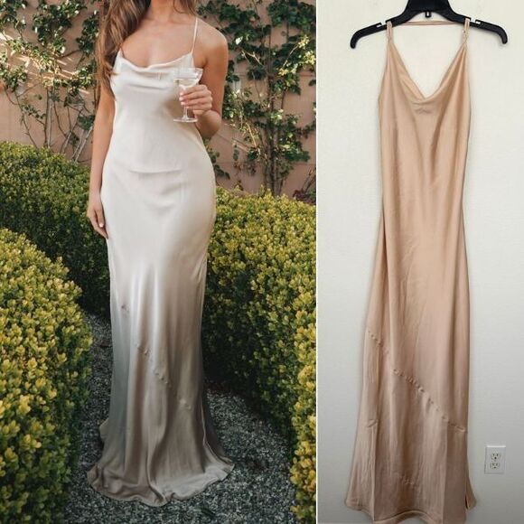 Show Me Your MuMu Dresses & Skirts - NWT Show Me Your Mumu Tuscany Satin Cowl Neck Slip Dress Champagne Women's Small